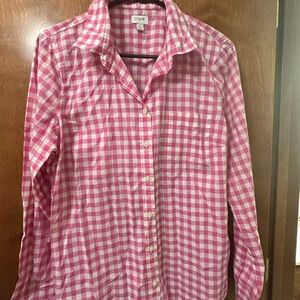 J. Crew Pink and White Gingham Button-Up Shirt